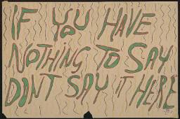Zürcher Manifest 4.-9. September 1968, handbeschriebenes Plakat (Wandzeitung); "If you have nothing to say don't say it here"