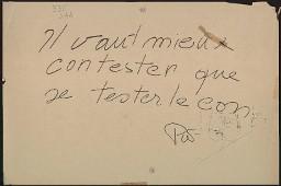 Zürcher Manifest 4.-9. September 1968, handbeschriebenes Plakat (Wandzeitung); "Il vaut mieux contester que se tester le con (?)"