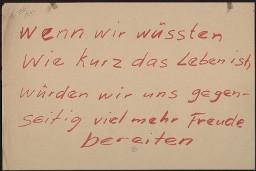 Zürcher Manifest 4.-9. September 1968, handbeschriebenes Plakat (Wandzeitung); "Wenn wir wüssten wie kurz das Leben ist, würden wir uns gegenseitig viel mehr Freude bereiten"