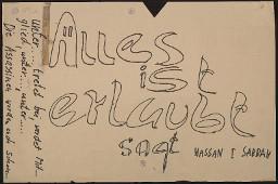 Zürcher Manifest 4.-9. September 1968, handbeschriebenes Plakat (Wandzeitung); "Alles ist erlaubt sagt Hassan I Sabbah (unter... tretet bei, werdet Mitglied, unter..., unter... Die Assasinen werden euch schon...)"