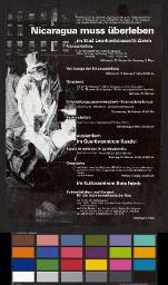 "Nicaragua muss überleben". Veranstaltungsplakat der Kommission für Entwicklungsfragen UNI/ETH und anderen Komitees, vermutlich zwischen 1986-1988