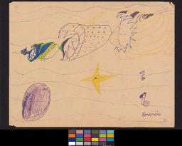 Zürcher Manifest 4.-9. September 1968, handbeschriebenes Plakat (Wandzeitung); "Fische". Plakat mit vier Fischen, von denen der eine vom jeweils grösseren gefressen wird