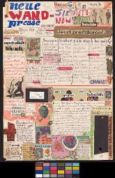 Zürcher Manifest 4.-9. September 1968, handbeschriebenes Plakat (Wandzeitung); "Neue Wandpresse". Collage auf der Rückseite eines Schauspielhaus-Plakats, teilweise satirisch