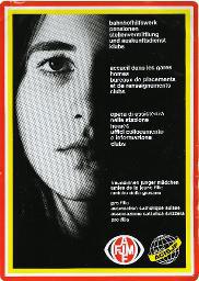 Werbetafel Freundinnen junger Mädchen, "bahnhofhilfswerk, pensionen, stellenvermittlung und auskunftsdienst, klubs", um 1970